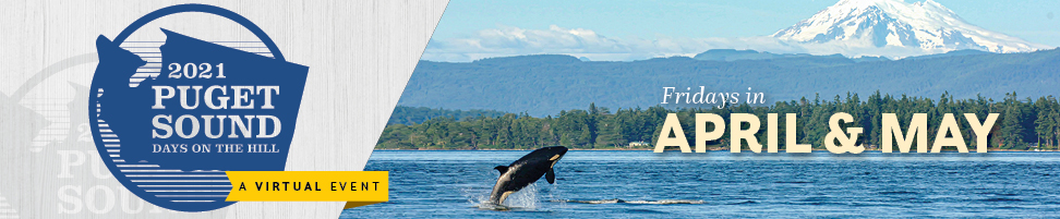 Banner for Puget Sound Days on the Hill 2021, featuring an orca jumping from the water